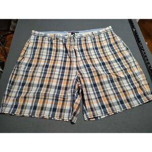 Chaps Chino Shorts Men 46x8 Blue Plaid Preppy Classic Cotton Nautical Golf